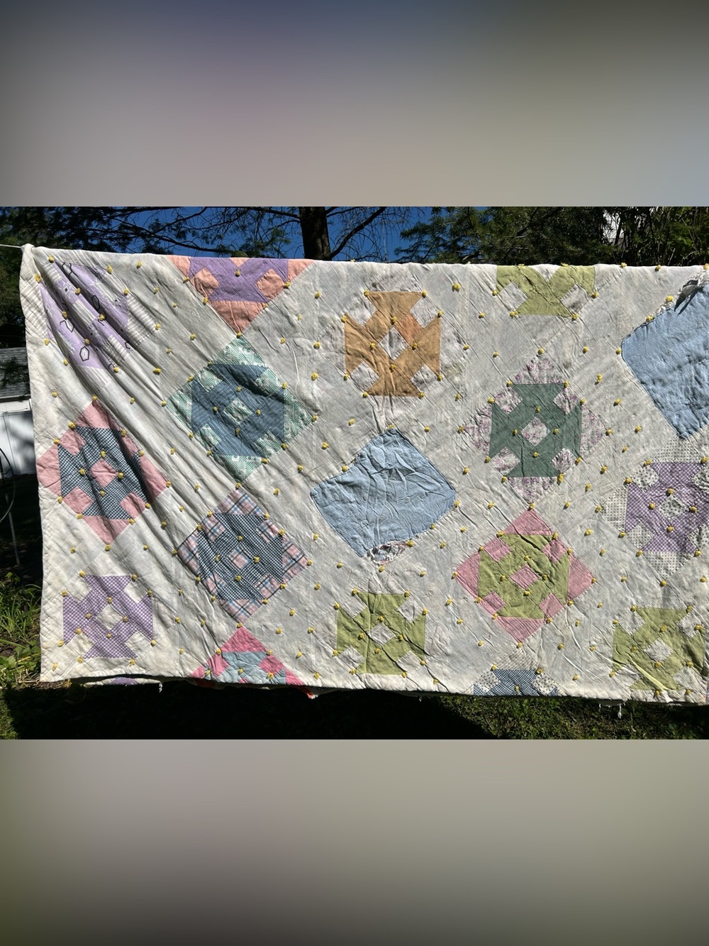 Vintage Quilt Patchwork Handmade Quilt Blanket Pastel Cottagecore As Is 68x88
